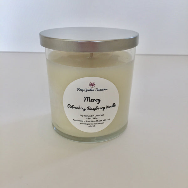Mercy - Refreshing Raspberry Vanilla Soy Wax Candle
